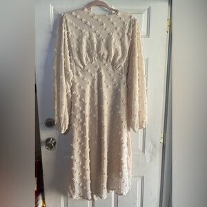 Romantic Chicwish Cream Textured Long Sleeve Dress Modest, Bridal, CottageCore